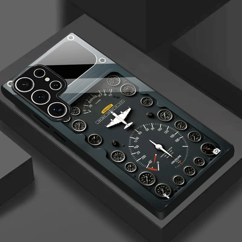 Image of Phone Case: For Iphone 13-17 Series & Galaxy S25/s24/s23/s22 Ultra/plus Phone Case - Aircraft Cockpit Pattern Black, Tempered Glass, Vintage , Premium Protective Cover