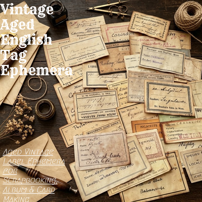 TEMU 43pcs Old Dyed Paper English Product Tags, Vintage Ephemera Labels For Junk Journal, Scrapbooking, Handbook, Photo Album, Diy Card Making Crafts