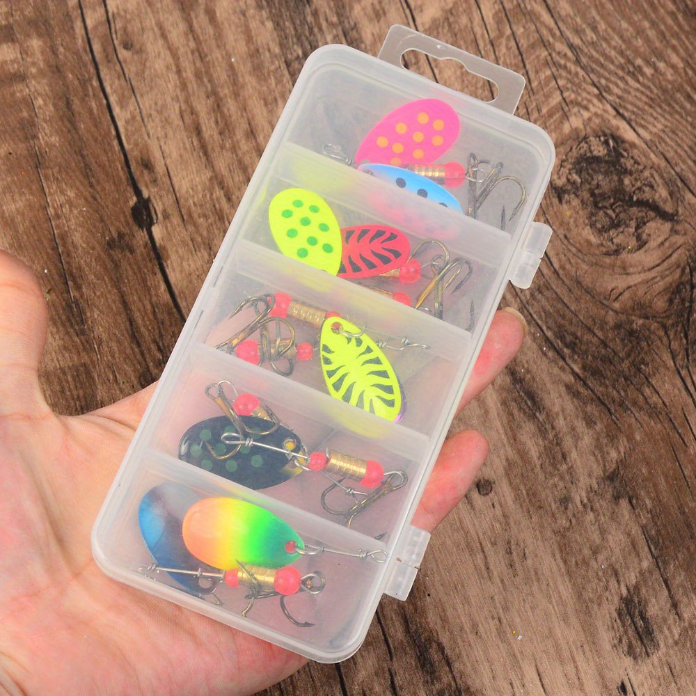 10pcs Fishing Lure Spinner Bait, Trout Salmon Hard Metal Spinner Baits Kit With Tackle Boxes