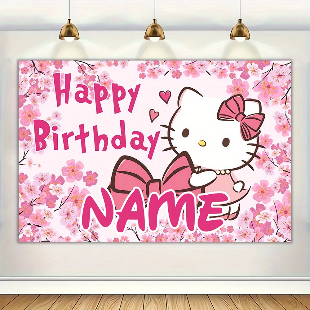 

1pc Cute Hello Kitty Customized Name Backdrop Banner, Suitable For Indoor And Outdoor Celebration Birthday Parties, Gardens, Studio Backgrounds, Lovely Design, Ideal Birthday Gift