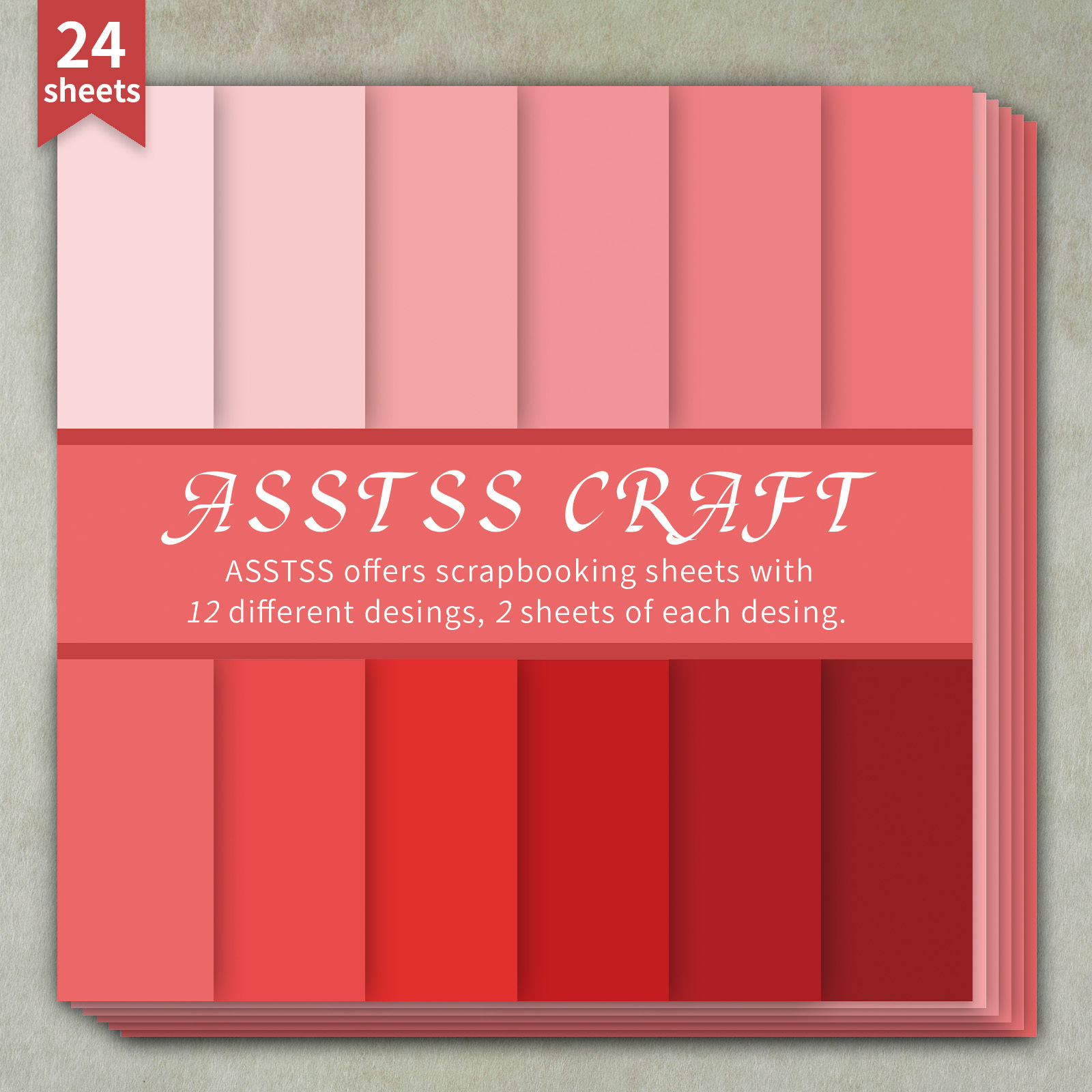 TEMU 24-sheet Asstss -inch Scrapbooking Paper Pad, Valentine's Day Retro Pink-red Gradient Solid Style Backing Paper Supplies, Heavyweight Cardstock
