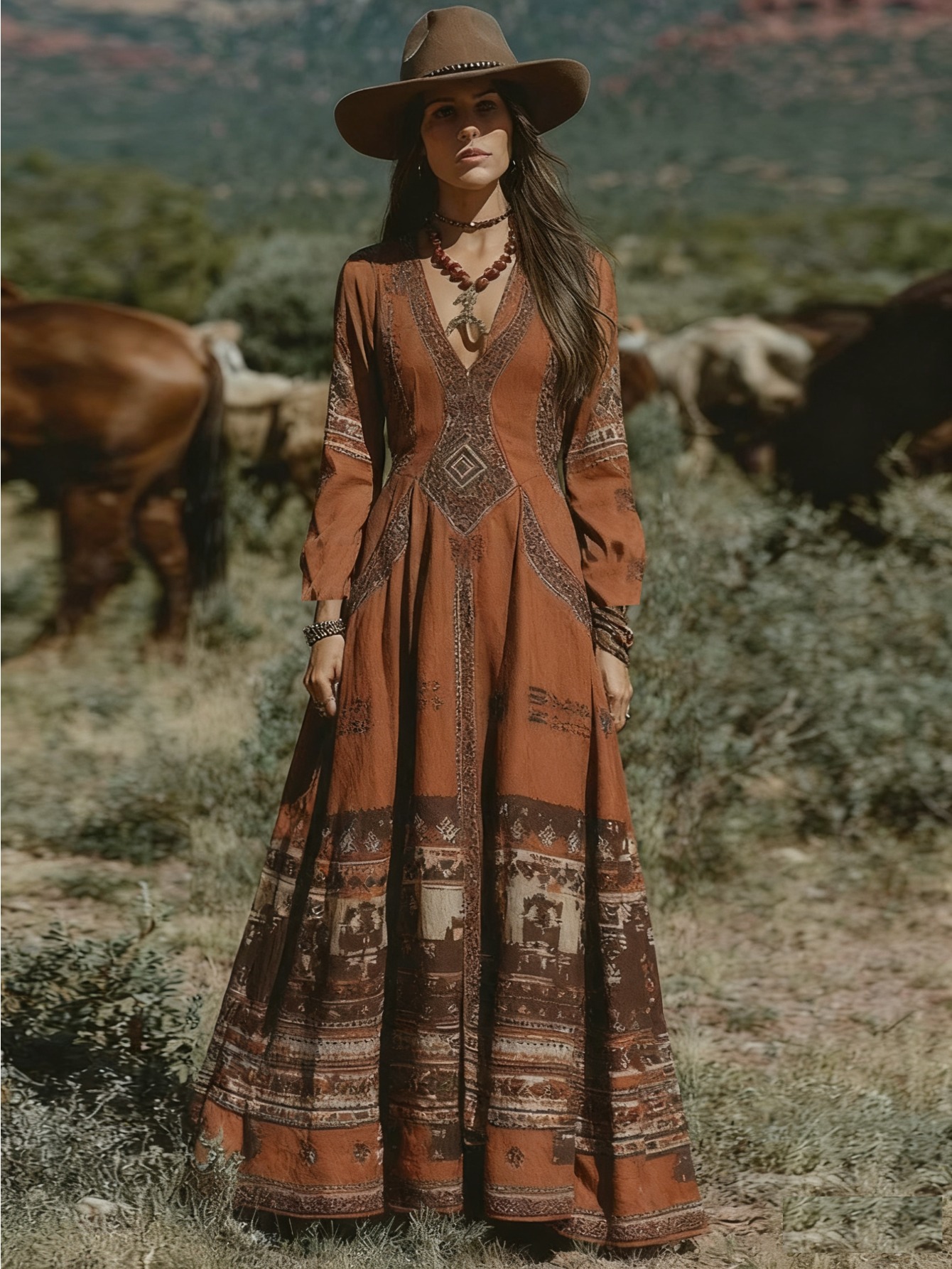 cowgirl dress brown Rails Women's Margaret Cow-Printed Knit Midi-Dress - Cowgirl main image 0
