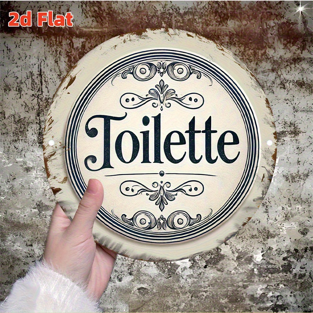 E-shop 2D Flache Handheld Toilette Logo Retro Runde Holzplakette, Nostalgischer Holzstil, Garagen Wandkunst Dekoration, Heim Restaurant Café