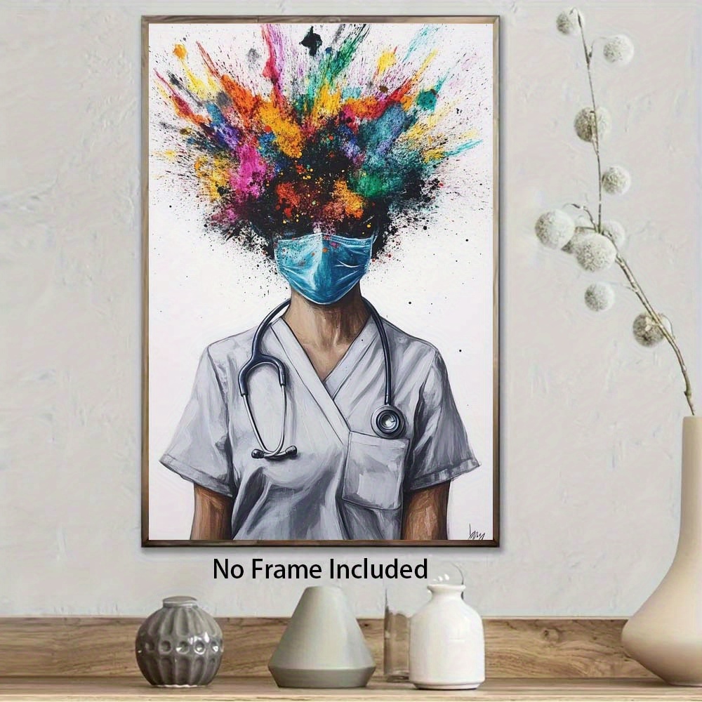 TEMU Medical Monday Nurse Doctor Workplace Decor - Splash Painting Poster Of Healthcare Professional In Scrubs, Pastel Backgrounds With, No Frame