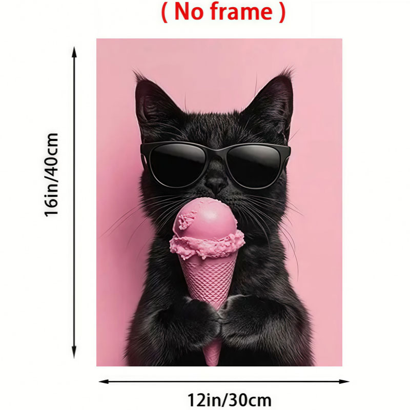 Image of 2d Flat, 2d Flat, 1pc Frameless Painting, Summer Ice Cream Canvas Print Poster, Animal , Unique Art Decoration, Living Room, Bedroom, Office, Dining Room, Print, Artwork, Perfect Gift And Decor
