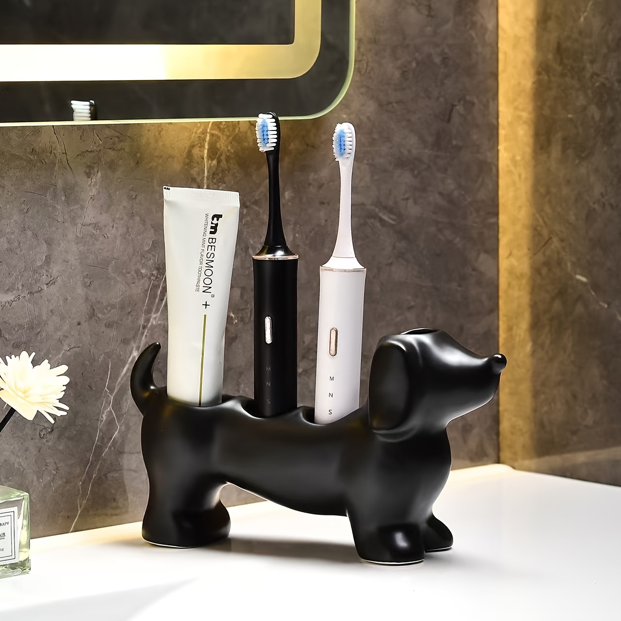 TEMU Porte-brosse à dents créatif de teckel, support multi-fentes pour brosse à dents électrique, étagère de rangement fantaisie style dessin pour