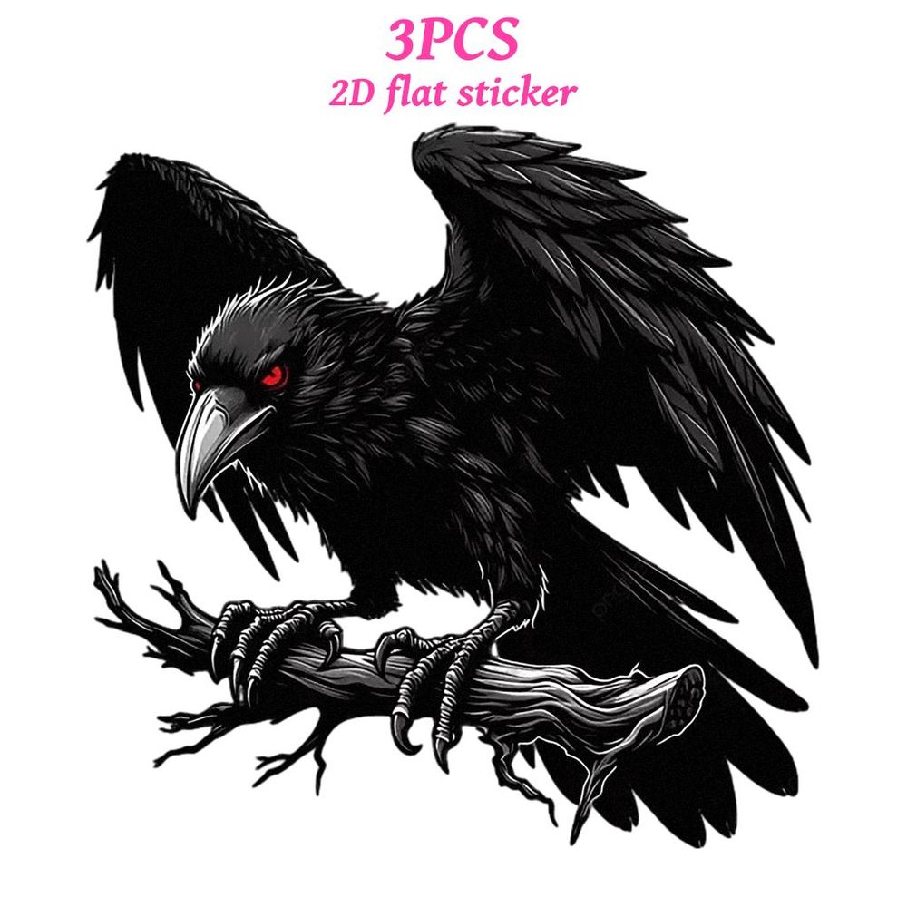 TEMU 3pcs 2d Flat Heat Transfer Stickers Compatible For Diy Iron-on Transfers Heat Press Appliques - Gothic Crow Design, Durable Washable Vinyl