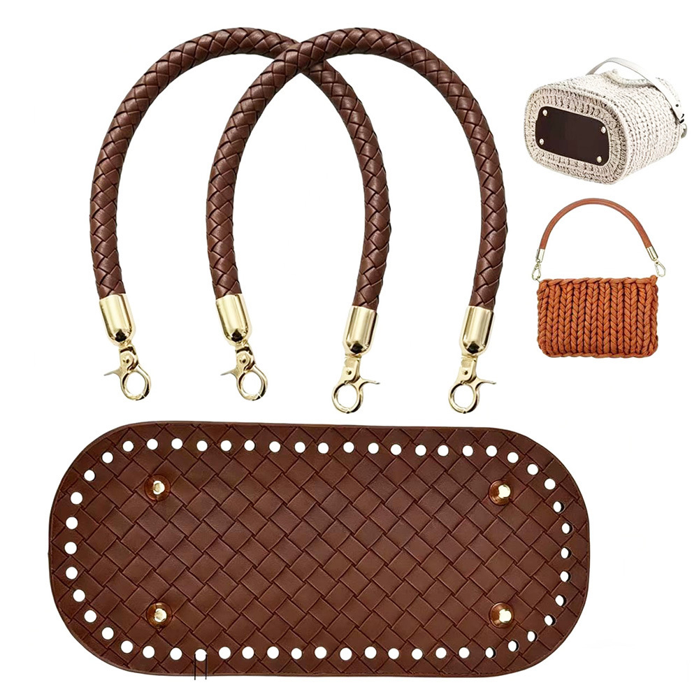 TEMU 3pcs Set New Style Handmade Bag Twill Pu Leather Crochet Bag Base With Nails, High-quality Accessories Perfect Or Making Crochet Bags, Diy
