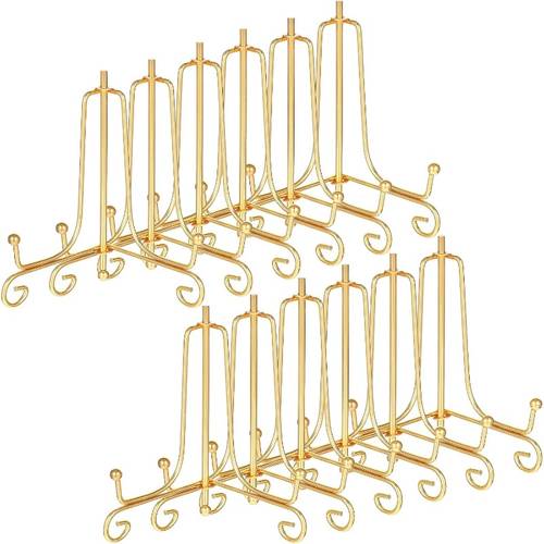 12 pack 4 inch delicate display stand plate rack display stand golden easel for photos photo frames decorative plates books and desktop artwork golden