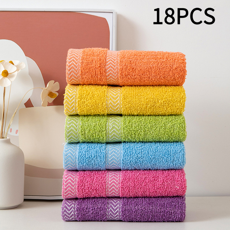 18pcs Multicolor Ribbon Washcloths, X Inch Square Simple Multicolor Thickened Cleaning Cloths, Absorbent, Soft, And Lint-resistant Towels