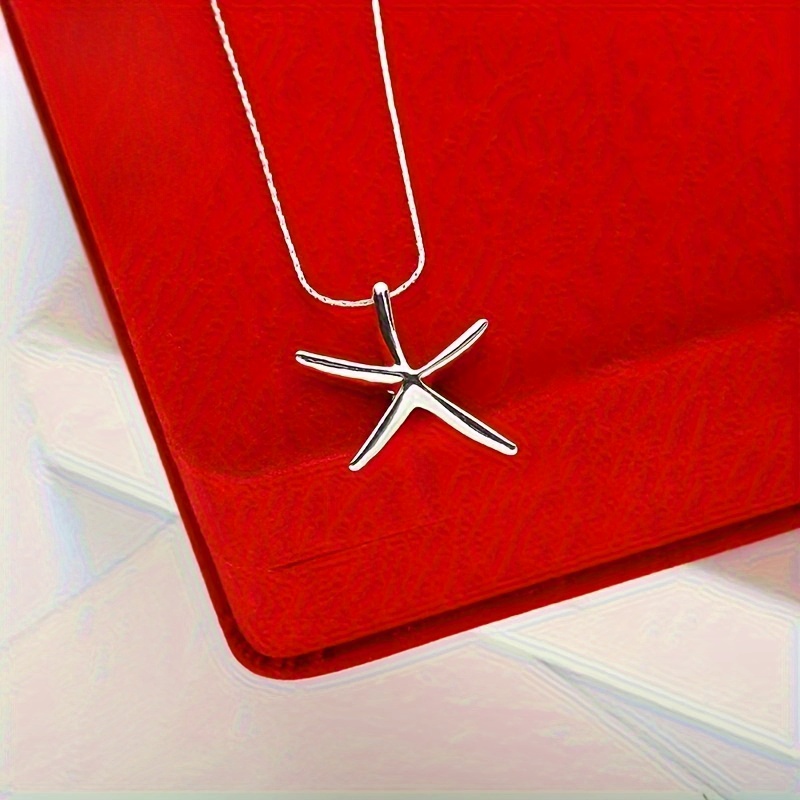 TEMU Fashionable And Elegant Female Starfish Pendant Necklace, Made Of Copper Plated With 925 Silver, Versatile In Clothing, Suitable For Vacation Personality, And Suitable As A Gift For Daily