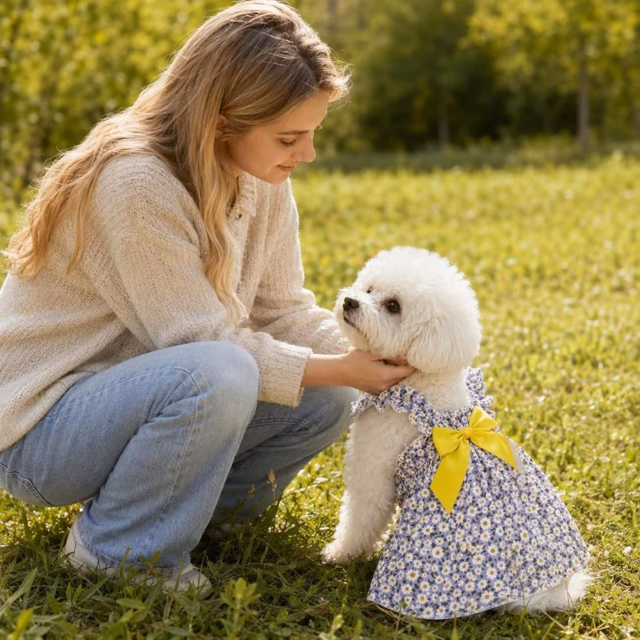 1pc small dog summer dress floral printed ruffle strap pet cami dress with back bow cute puppy clothes for bichon poodle daily outfit Product details 1