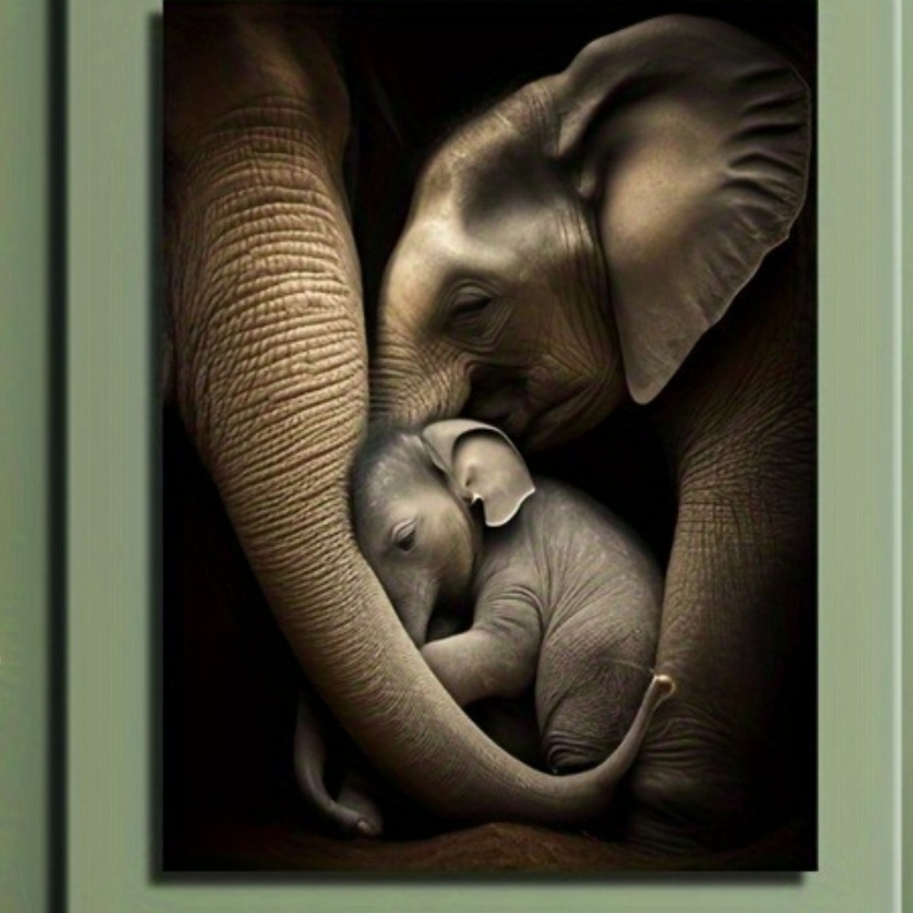 E-shop Rahmenlose Elefant und Kalb Leinwanddruck Wandkunst - 30x40 cm Wasserdichtes Tiermotiv Poster, Minimalistische Wohnungsdekoration für