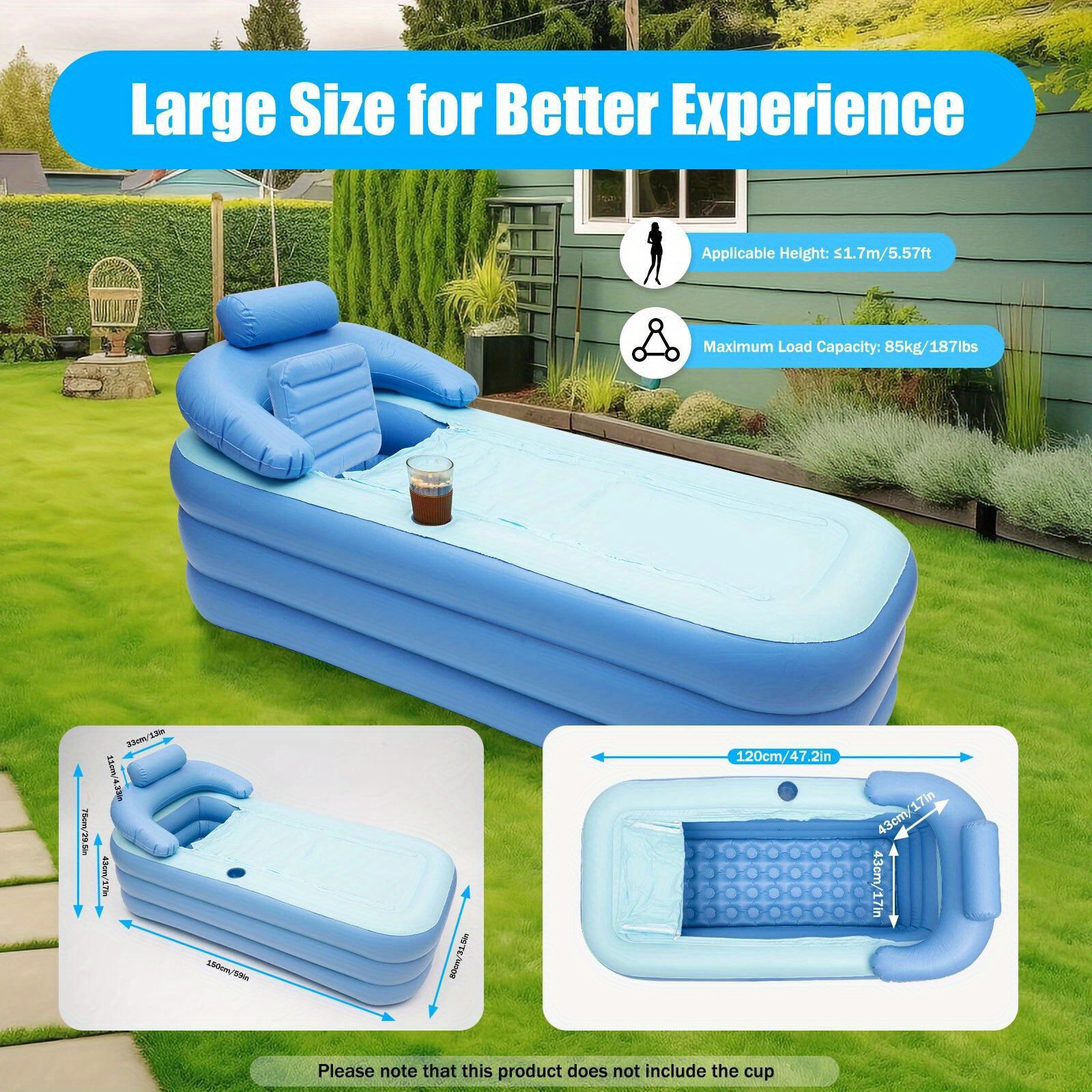 TEMU Bañera Inflable Plegable y Portátil, Diseño Inflable para Uso en Casa y Viajes