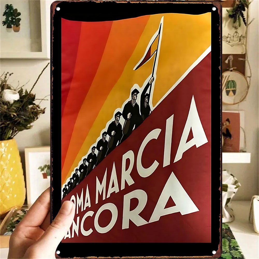 TEMU 2d Flat, 1pc Vintage Italian "roma " Metal Sign Wall Art - 20.32cm X 30.48cm -style Poster With Red/ & Soldiers, For Man Cave, Bar, Garage, Cafe