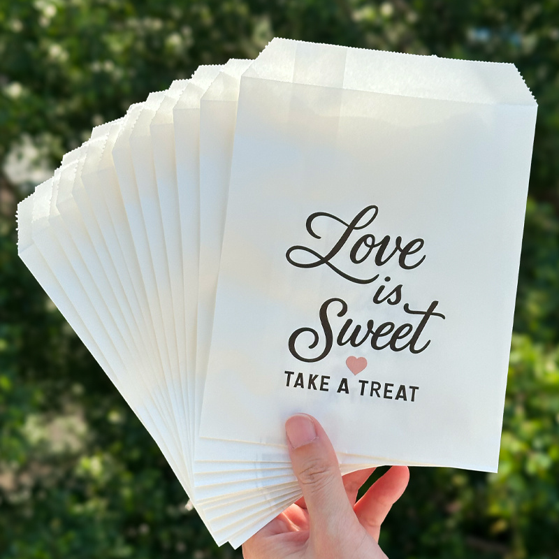 E-shop 20 Stück Pinke Flache Geschenkpapierbeutel | "Love Is Sweet" Aufdruck und , Ideal für Valentinstag, Hochzeit, Verlobung, Jahrestag, Brautparty,