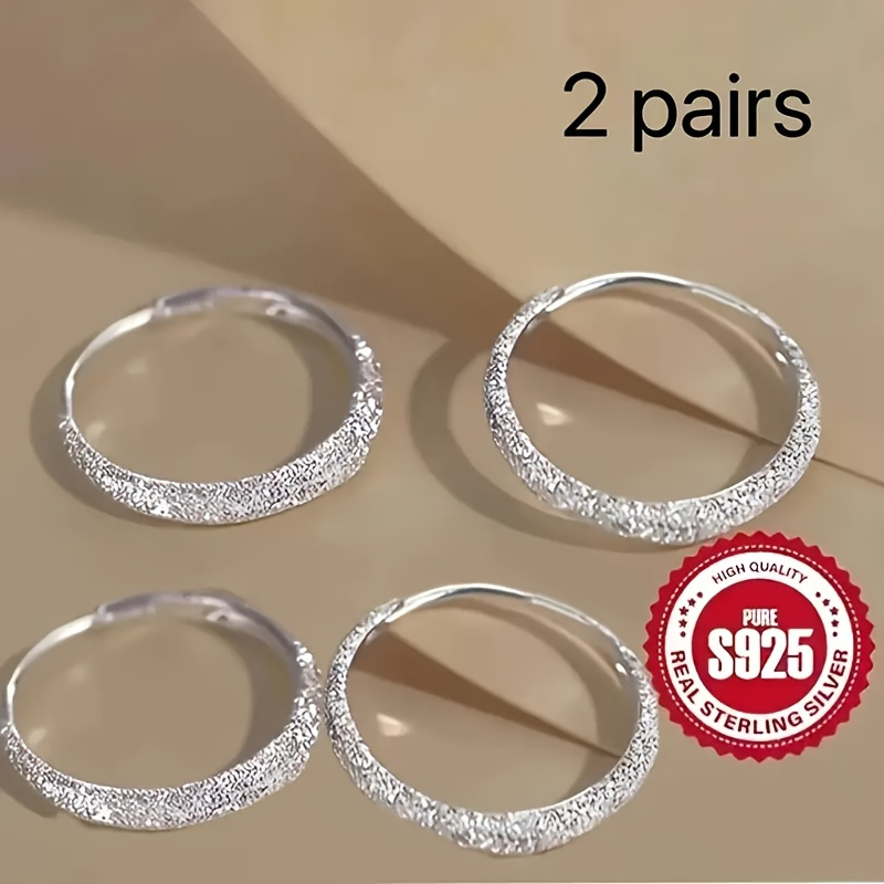 TEMU 2 Paires de Boucles d'Oreilles Élégantes en Argent 925 Hypoallergénique, et Tendance - Cercle pour Femmes Idéal Pour un Usage ou toute Occasion