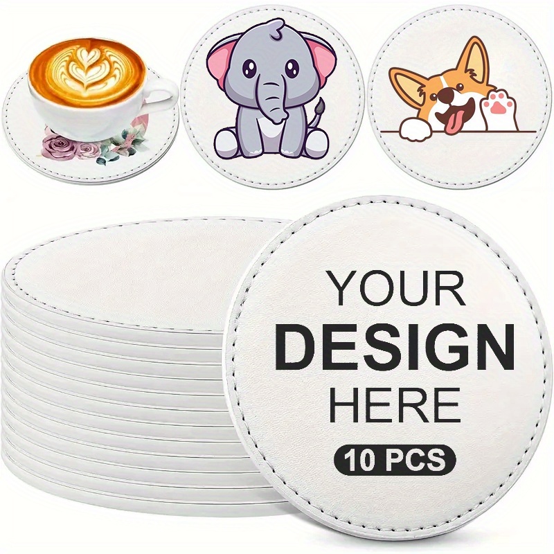 10pcs Personalized Custom Photo Round Faux Leather Coasters, Heat-Resistant for Tea and Coffee Cups - Ideal for Home Decor and Gifts, Faux Leather Material, Everyday Essentials | Customizable Coasters | Durable Coasters, Coffee Table Accessories
