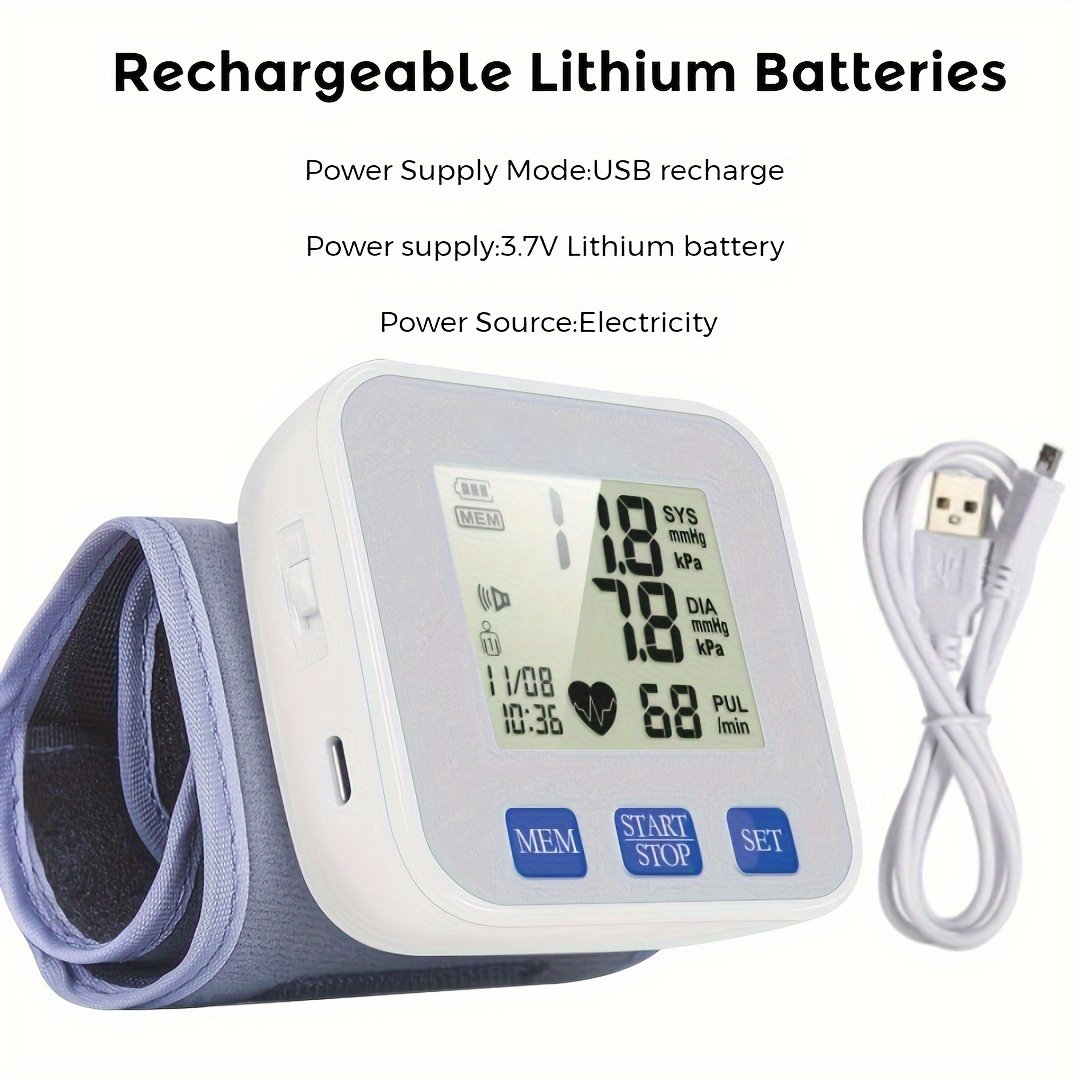 1pc   rechargeable automatic wrist   digital   with voice large lcd display adjustable cuff usb charging for adults fitness   sleek wrist device clear lcd display blood pressure wrist monitor Product details 7