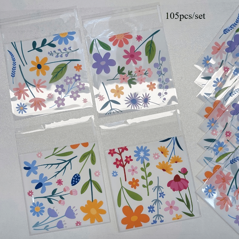 TEMU Lot de 105 sacs cadeaux à motif floral et feuilles , sacs décoratifs refermables imprimés avec floraux et de fougères, pouvant utilisés sacs