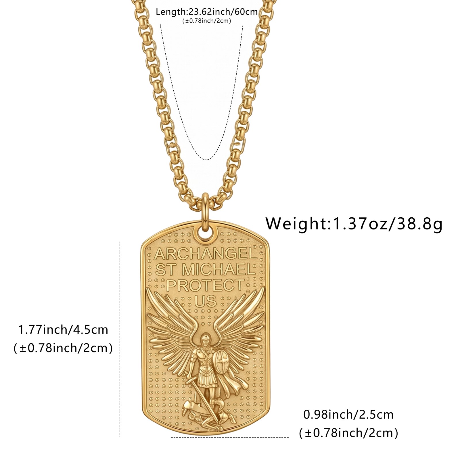 Image of Lnchran Archangel Protect Us Tag Necklace, 316l Stainless Steel Religious Faith Pendant, Gothic Knight Style Protection Amulet, Streetwear Jewelry Gift For Men