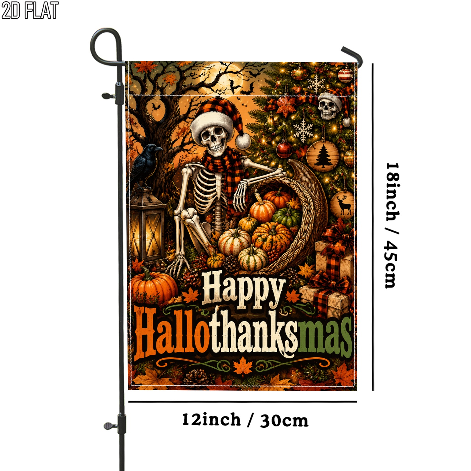 TEMU 2d Flat - 2d Flat 1pc Outdoor Garden Flag Halloween Thanksgiving Skeleton Pumpkin Black Double-sided Flag Porch Decoration For Garden Outside