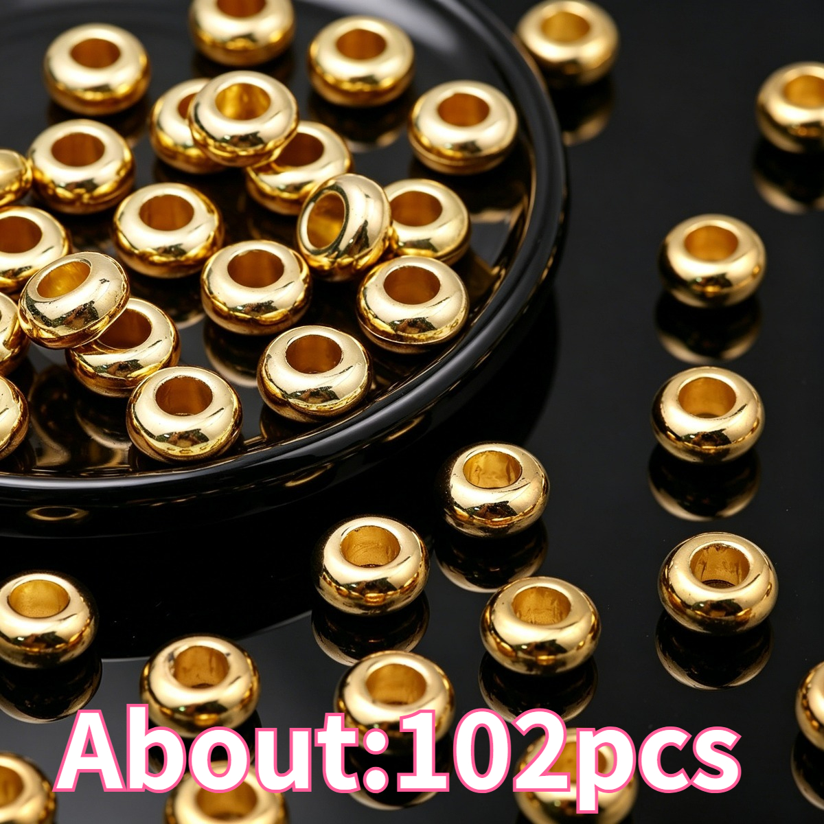 TEMU Perles plates dorées à grand trou, 10 mm de diamètre avec espacement de trou de 5 mm, perles d'espacement, assortiments de perles, convient pour