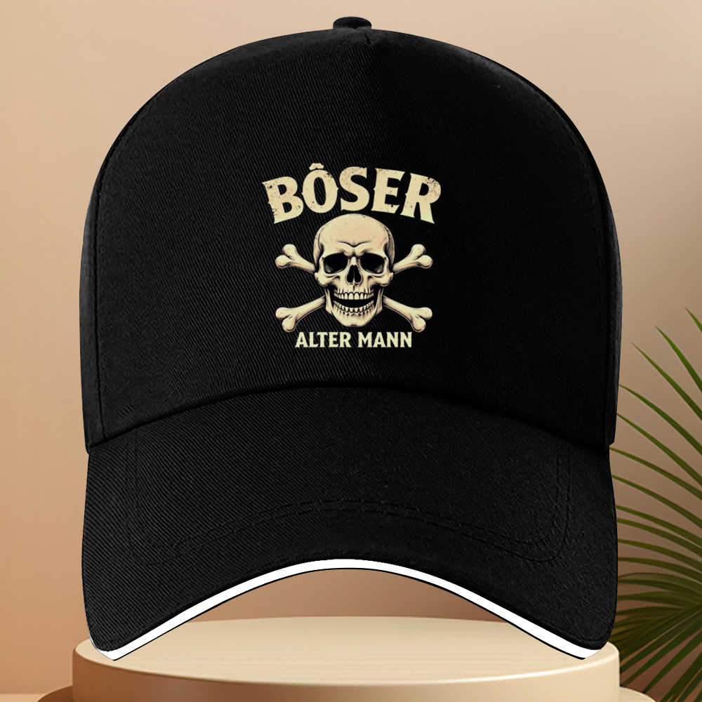 E-shop 1 Stück Logo Piraten-inspirierte Totenkopf & Knochen Kappe - Kräftige goldene Schriftzüge schwarzer verstellbarer Riemen, leichte nicht dehnbare