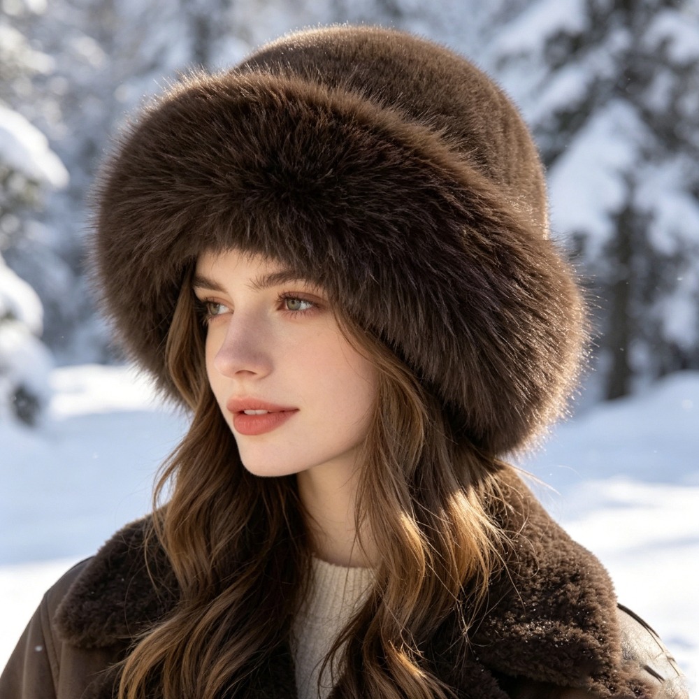 TEMU Nouveau Chapeau en Peluche Tendance Femme Automne/Hiver Chapeau Mongol Bord et Chapeau de Ski Cyclisme Chaud Noël