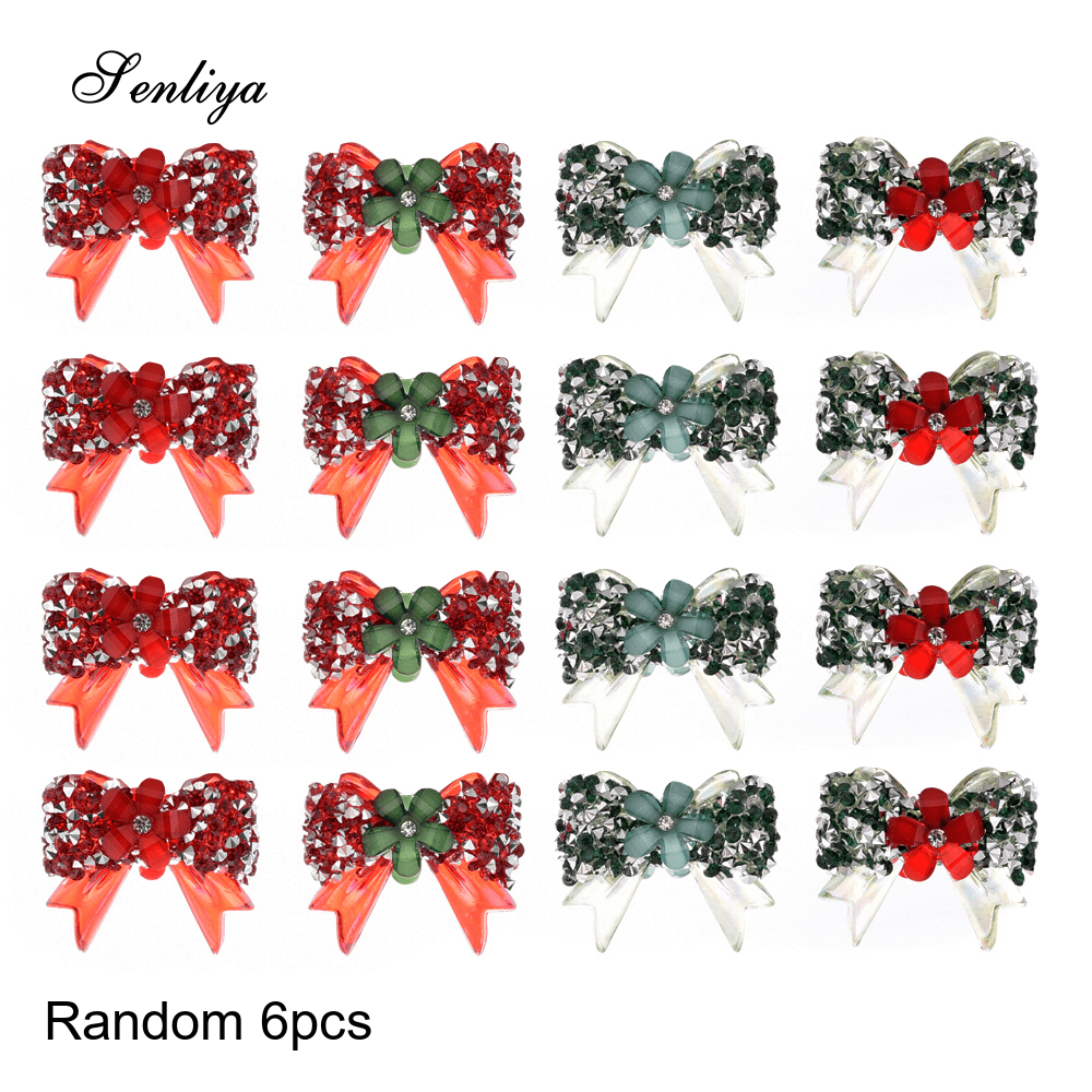 TEMU 6pcs Random Mixed Colors , 38x32mm Acrylic Material, Christmas Celebration Theme, Red And Green Christmas Color Scheme, Bow And Flower Texture