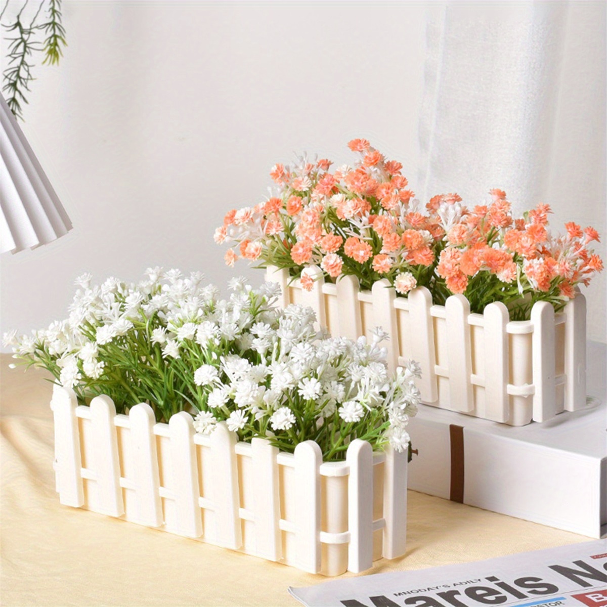 Modern Rectangular Planter Set - 4pcs Succulent Flower Pot Collection with Decorative Fence Design - Home Garden Decor