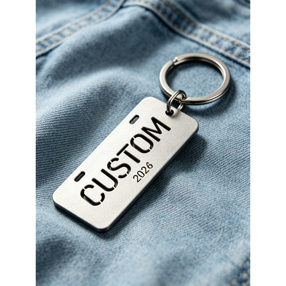 TEMU 1 Unique Personalized Vehicle Key Identification Stainless Steel Keychain - Custom License Plate Design - Letters - Numbers - Patterns -