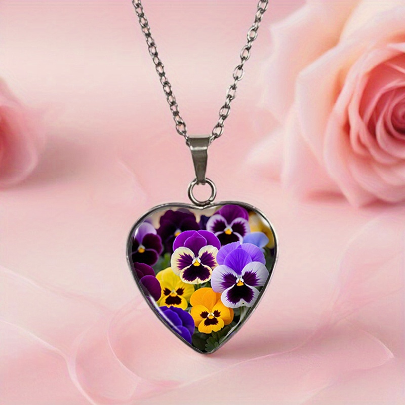 TEMU Collier en Verre pour Homme de Cœur avec Motif de Pensées Romantiques - Accessoire de Bijouterie
