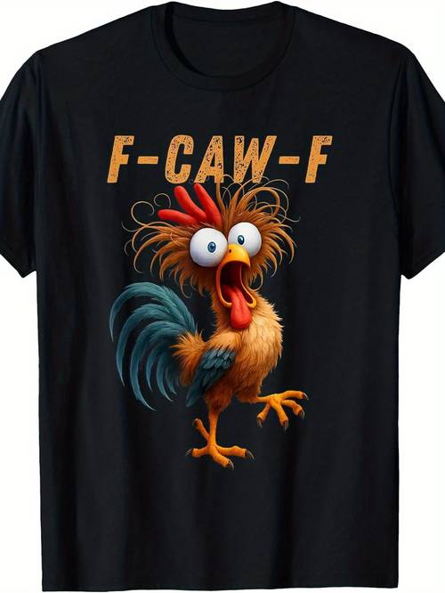 mens funny rooster t shirt retro chicken print short sleeve shirt with f caw f design loose fit round neck tee for poultry enthusiasts novelty gifts durable heat transfer rooster for casual wear machine washable