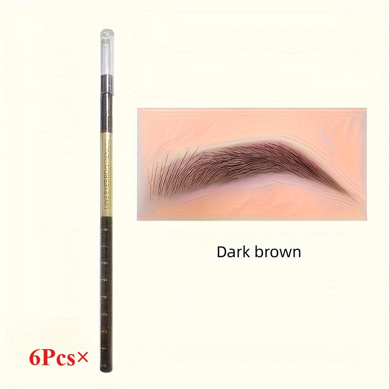 TEMU 6pcslong-lasting Waterproof Eyebrow Pencil - Black & Dark Brown, Tattoo Brow Pen With Precision Tip For Types, Easy Contour & Defining