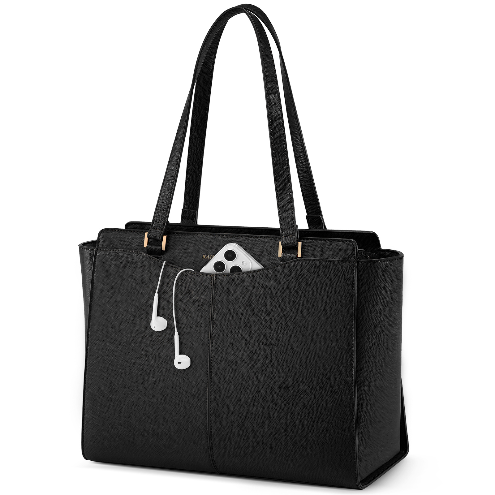 Image of Rainsmore Women's Handbag - Large Shopping Bag, 14-inch Laptop Bag For Women, Pu Tote Bag With Zipped Inner Pocket, Work Bag, Shoulder Bag, Handbag