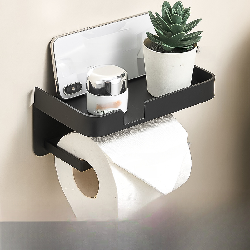 Bathroom Tissue Box Bathroom Phone Holder No-drill Notch Design Wall-mounted Toilet Paper Holder Bathroom Storage Rack