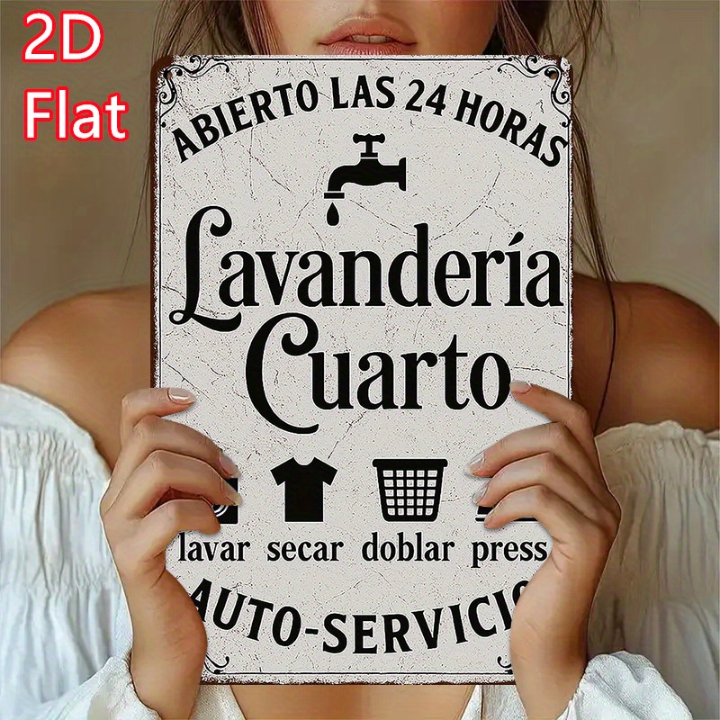 TEMU Letrero de pared 2D - Letrero vintage 2D, de metal retro con un divertido tema de lavandería española, estilo para , cocina o cueva, decoración