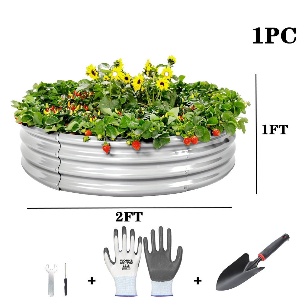TEMU Set Of 1/2 Oval/round Galvanized Elevated Garden Beds | Large Outdoor Metal Planter Set, Rust-resistant, Multi-piece Set, Suitable For Patios, ,