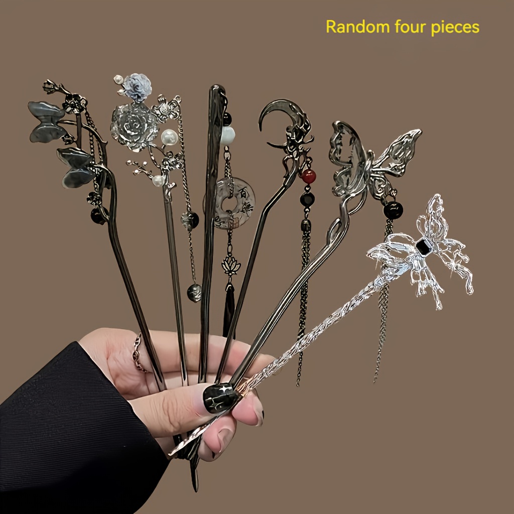 TEMU 4pcs Vintage Metal Hairpins - Random 4 Styles (4 Different Hair Clips) Elegant Hair Accessories Suitable For Women &, Daily Wear, Valentine's