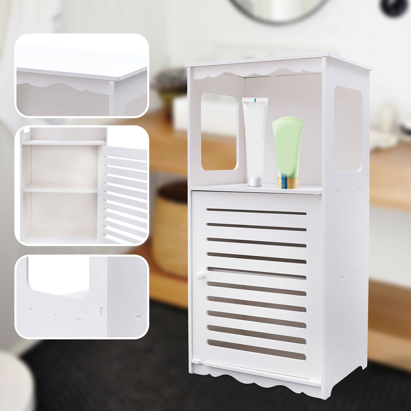 

White Storage Cabinet With 3 Shelves - Space-saving, High-quality Plastic Organizer For Bathroom, Kitchen & More, Oukaning