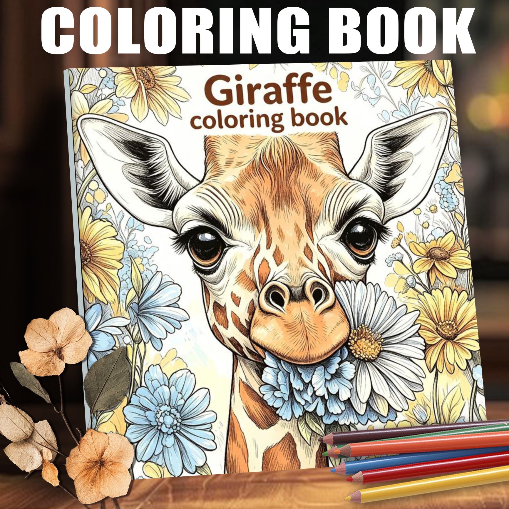 TEMU Fun And Cute Giraffe Flower Coloring Book, Suitable For Adults: Super Fashionable, Comfortable, Relaxing And Stress- Coloring Book, To Adults,