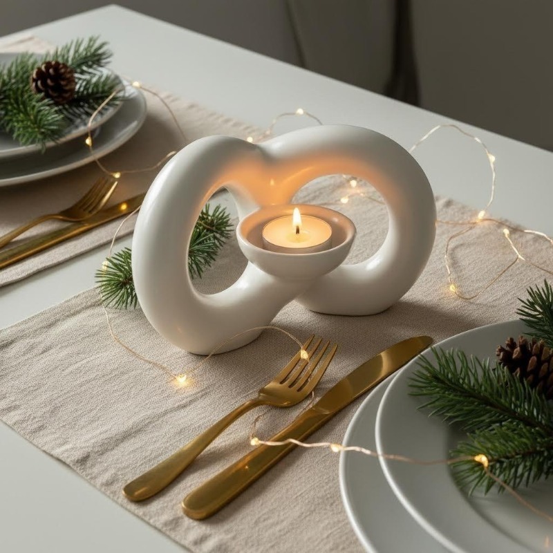 Creative Möbius Strip Ceramic Candle Holder, Modern Abstract Art Candlestick Holder Set, Table Centerpiece Taper Candle Holder, European Romantic Candle Holder, Suitable for Home Decor, Wedding, Dining Room, Party, Mantel, TV Stand, Kitchen, Etc