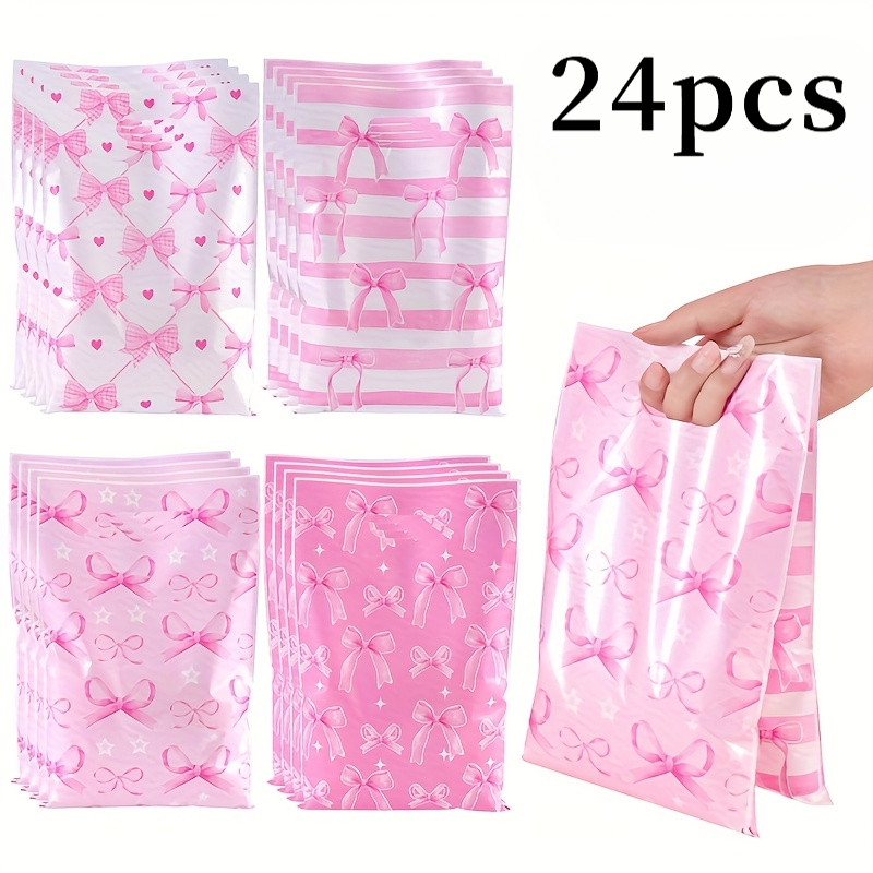 TEMU Cadeau Pour Elle/Lui 12/24pcs Sacs Cadeaux en Plastique avec Nœud Rose | 4 Sacs de Fête Mélangeurs Mignons avec Poignées, Matériau PP Durable,