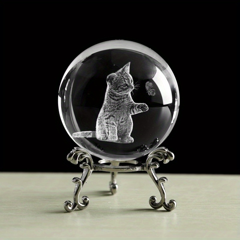E-shop 3D-Krystallopkugel mit Katzenthema und Ständer - Eleganter schwarzer Glasornament für Katzenliebhaber, für die Heimdekoration, Hochzeiten und