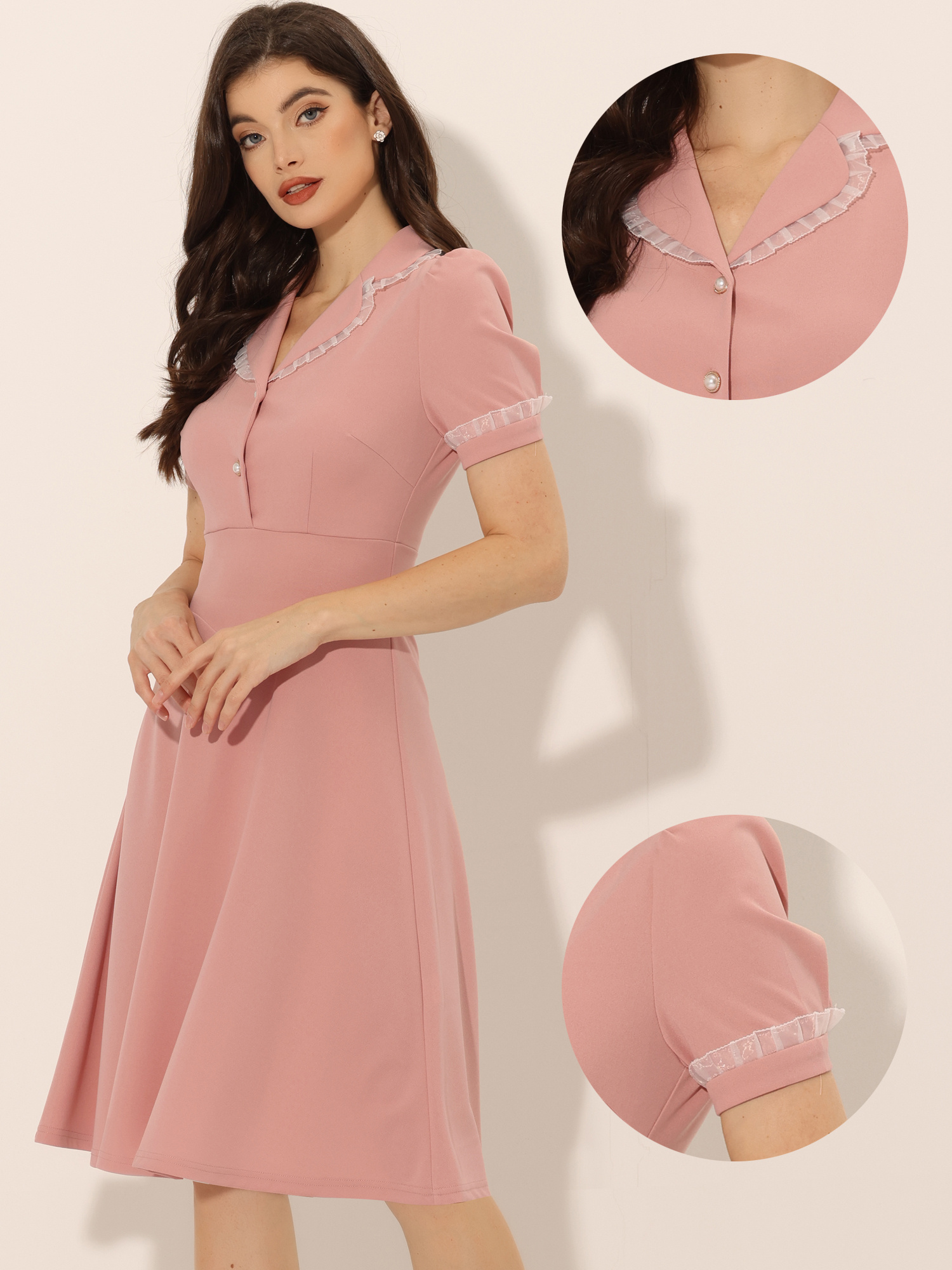 midi doll dress for women Yesfashion Women's Long Sleeve Casual Solid Dresses Babydoll Mesh Midi Dress, Size: Small