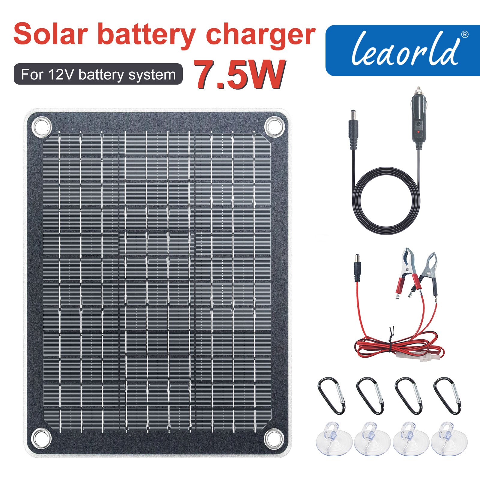 Image of Leaorld 7.5w 12v Mppt Solar Battery Charger, Solar Panel Maintenance Device, Solar Panel Charging Kit
