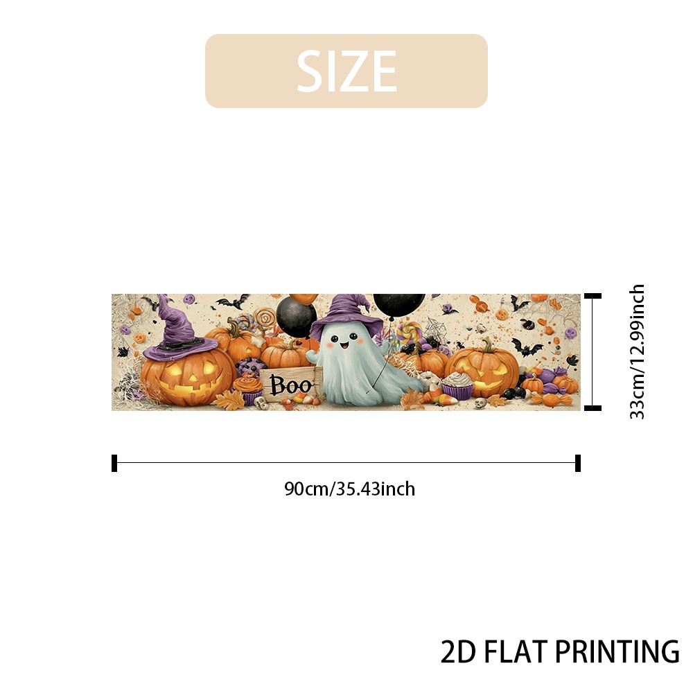 TEMU (2d Flat) 1pc Halloween Cute Scene Table Runner, Home Decor Exquisite Long Table Runner, Versatile And Practical, Compatible With Classic