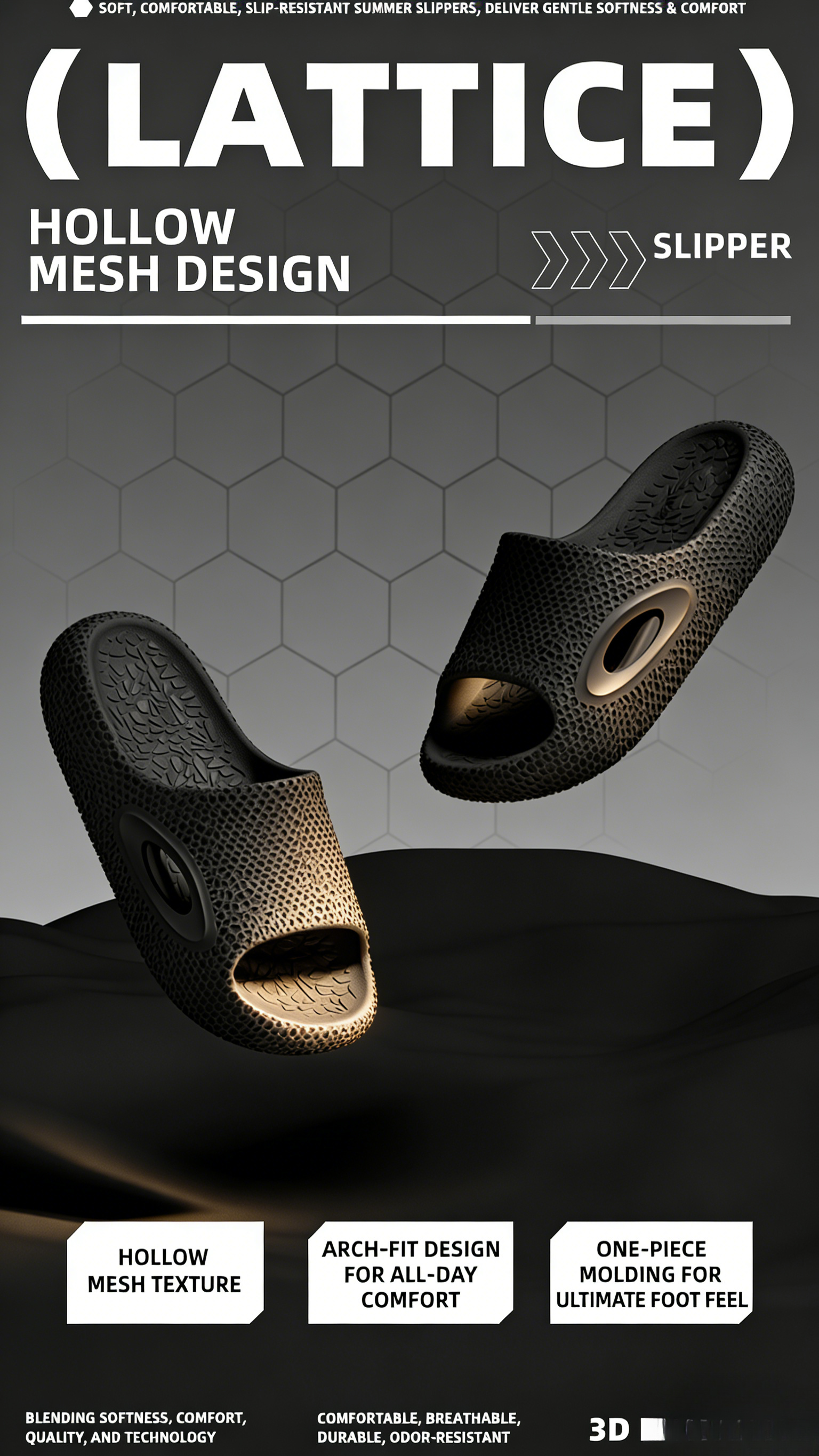 High-End Three-Dimensional Textured Unisex Outdoor Non-Slip Odor-Resistant Silent Couple Summer Cloud-Like Sports Slippers