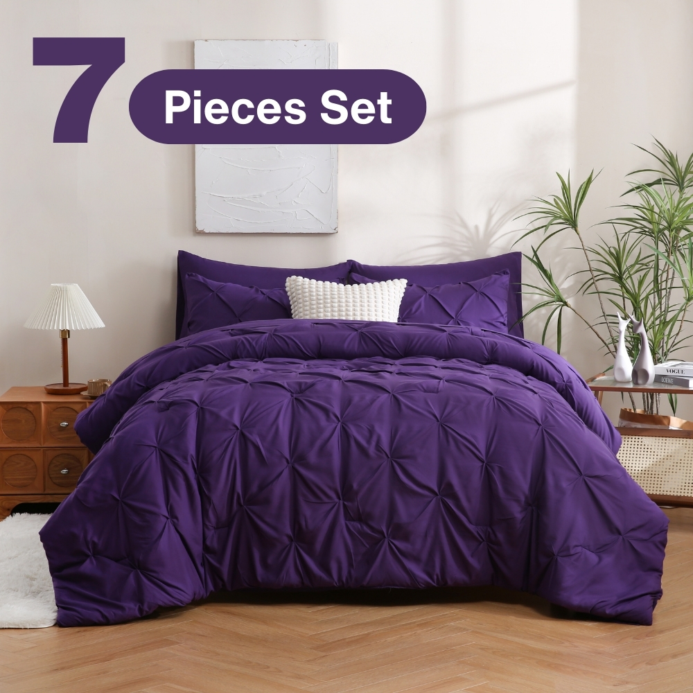 Temu – TEMU 5/7pcs Pintuck Comforter Sets Queen Bed Comforter Sets Pinch Complete Bedding Sets With Comforter, Bed Sheet, Flat Sheet, Fitted Sheet And